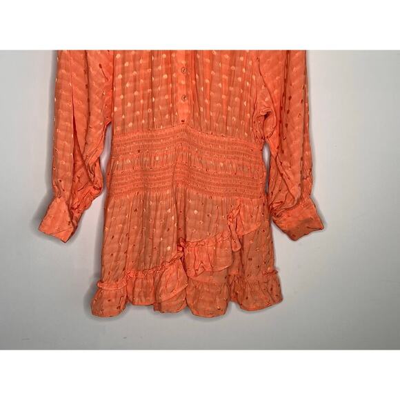 Tularosa Charlene Polka Dot Long Sleeve Tiered Blouson Mini Dress Pale Peach M - Picture 4 of 10